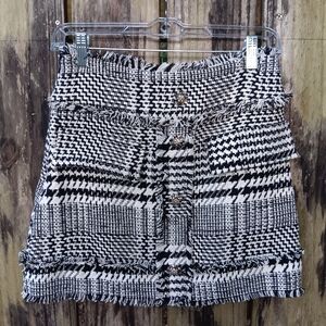 SHEIN Black And White Tweed Style Mini Skirt with Fringe Detail